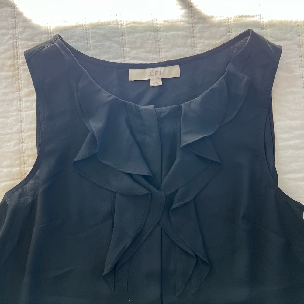 Loft Black Blouse with Ruffles - Picture 3 of 3